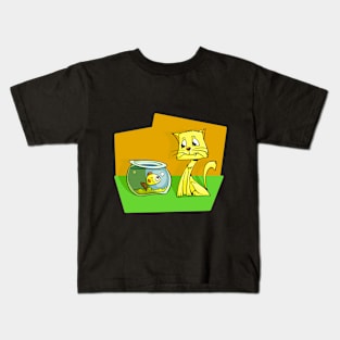 cat and fish Kids T-Shirt